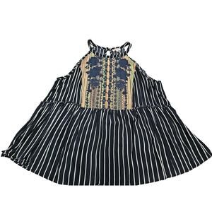 Andree by Unit Embroidered Floral Striped Sleeveless Sz 1X Trapeze Tank